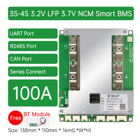 JiaBaiDa 3.2V LiFePO4 3.7V Li-ion Smart BMS 3S 4S 50A 100A 150A 200A UART RS485 CAN Series Connect Jiabaida BMS