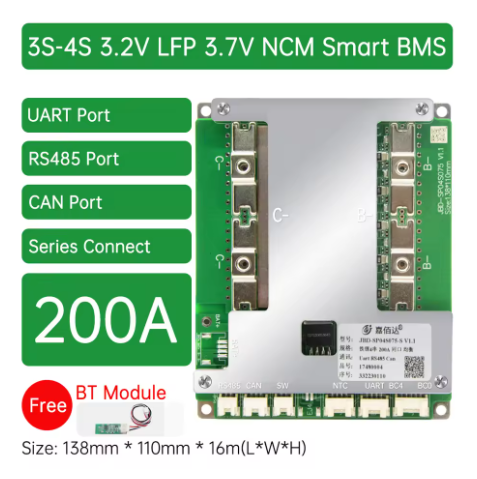 JiaBaiDa 3.2V LiFePO4 3.7V Li-ion Smart BMS 3S 4S 50A 100A 150A 200A UART RS485 CAN Series Connect Jiabaida BMS