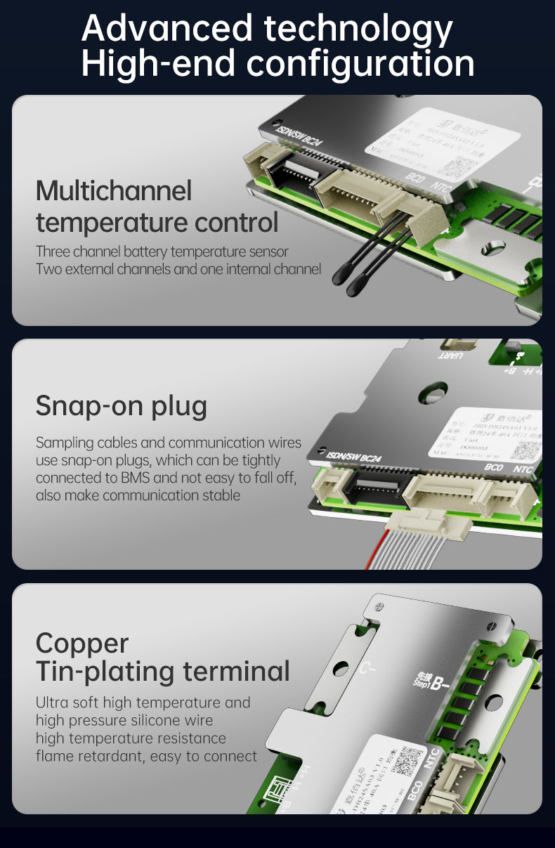 JBD Smart BMS 7-24S 40A 50A 60A 80A with Built-in Blutooth, Heating function,Supports 7-24 strings, with a maximum of 20 strings in LI-ION Jiabaida BMS