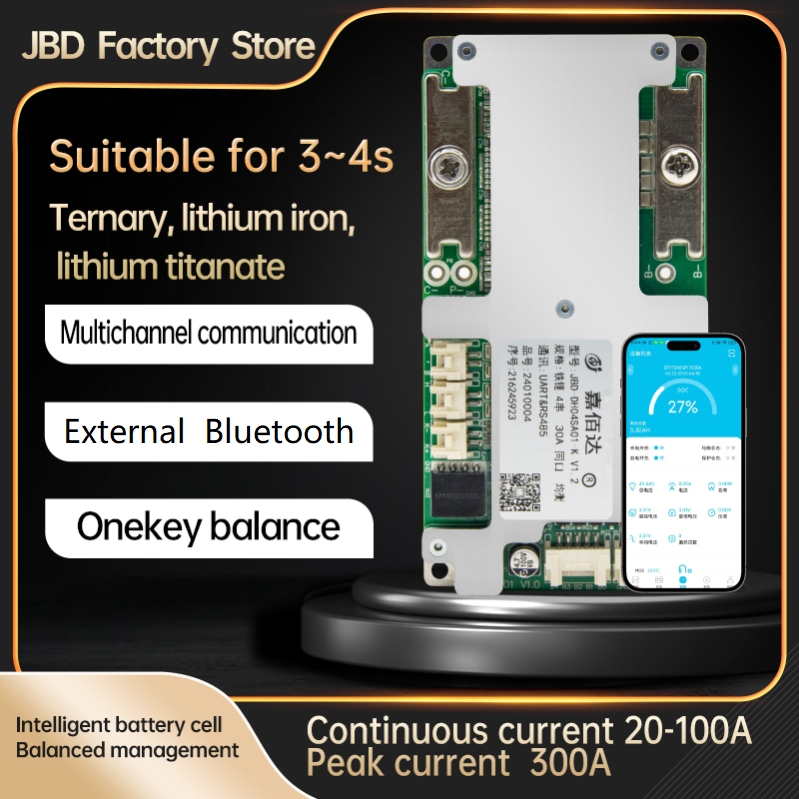JBD Smart bms 3S 4S 20A 30A 50A 80A Lithium& Lion Battery PCB with Balace &  Uart BT RS485 CAN Jiabaida BMS