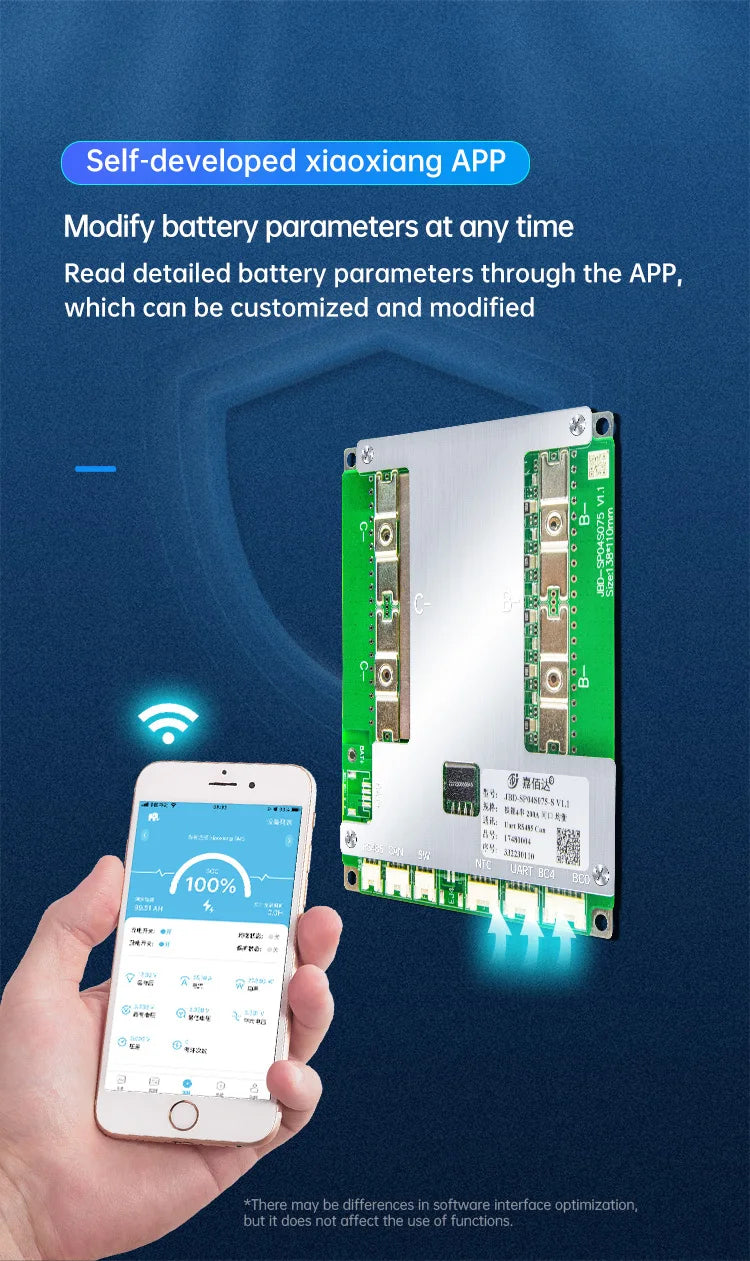 JiaBaiDa 3.2V LiFePO4 3.7V Li-ion Smart BMS 3S 4S 50A 100A 150A 200A UART RS485 CAN Series Connect Jiabaida BMS
