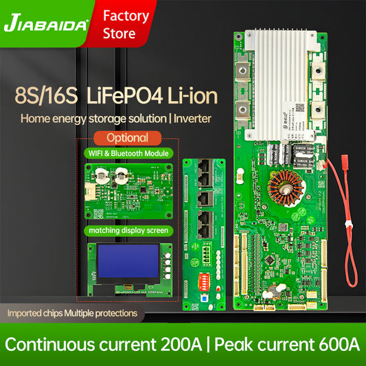 JBD Smart BMS 8S  16S 100A 150A 200A Communicant PCB with BLUETOOTH/UART/RS485/CAN Function for Inverters Parallel Connect Support Same Port Unique SOC Display Jiabaida BMS