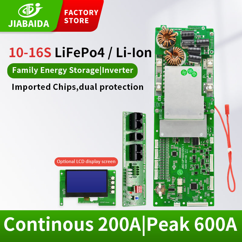JBD Smart BMS 15S 16S 100A 50A~100A Communicant PCB with UART/RS485/CAN Function for Inverters Parallel Connect Support Same Port Unique SOC Display with Pre-discharge Heat and Buzzar Functions Jiabaida BMS