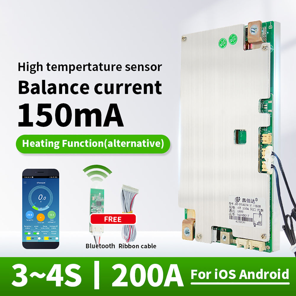 JBD Smart bms 3S 4S 100A 120A 150A 200A LiFePO4 Battery PCB with Uart Heating Function & Series Connection Jiabaida BMS