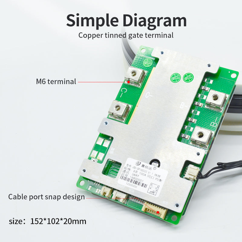 JBD Smart BMS 8S 16S 6~10S 60A 80A 100A  Lifepo4 Li-ion for Lithium Iron Battery Pcb with UART RS485 Function/BT Module with Balance Wires Jiabaida BMS