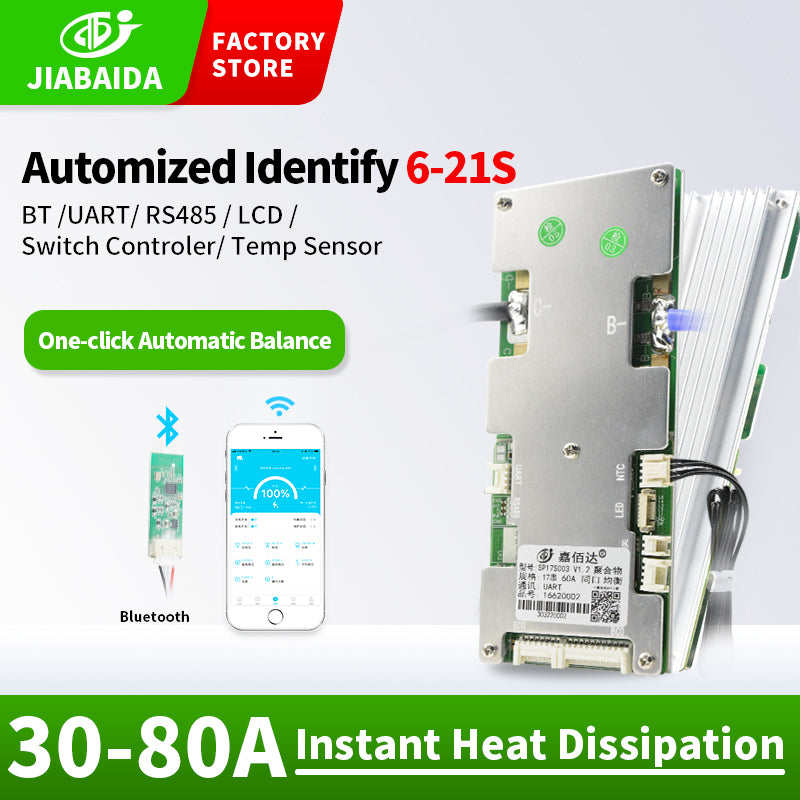 JBD Smart bms 10~17S 60V 40A 60A 80A Lithium Battery PCB with NTC Multi-Port Automatically Identify Function Jiabaida BMS