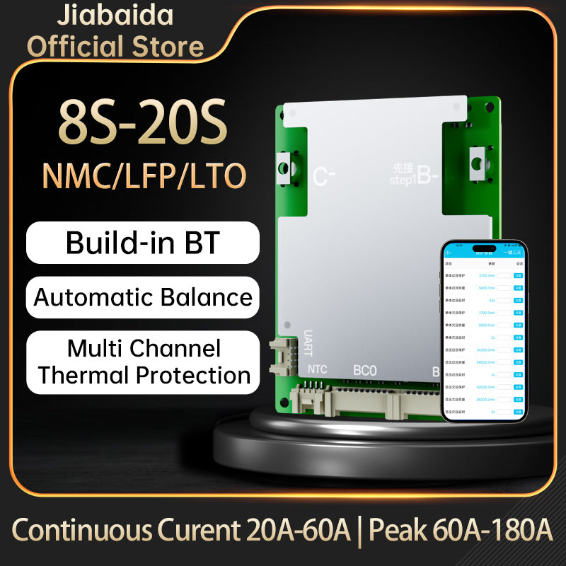 JBD Smart BMS8-20S 40A 50A 60A 80A with Built-in Blutooth, Supports 8-20 strings,UART  port and built-in bluetooth Jiabaida BMS