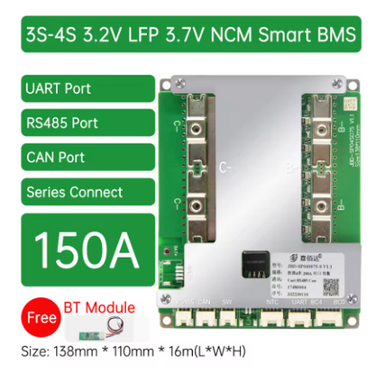 JiaBaiDa 3.2V LiFePO4 3.7V Li-ion Smart BMS 3S 4S 50A 100A 150A 200A UART RS485 CAN Series Connect Jiabaida BMS