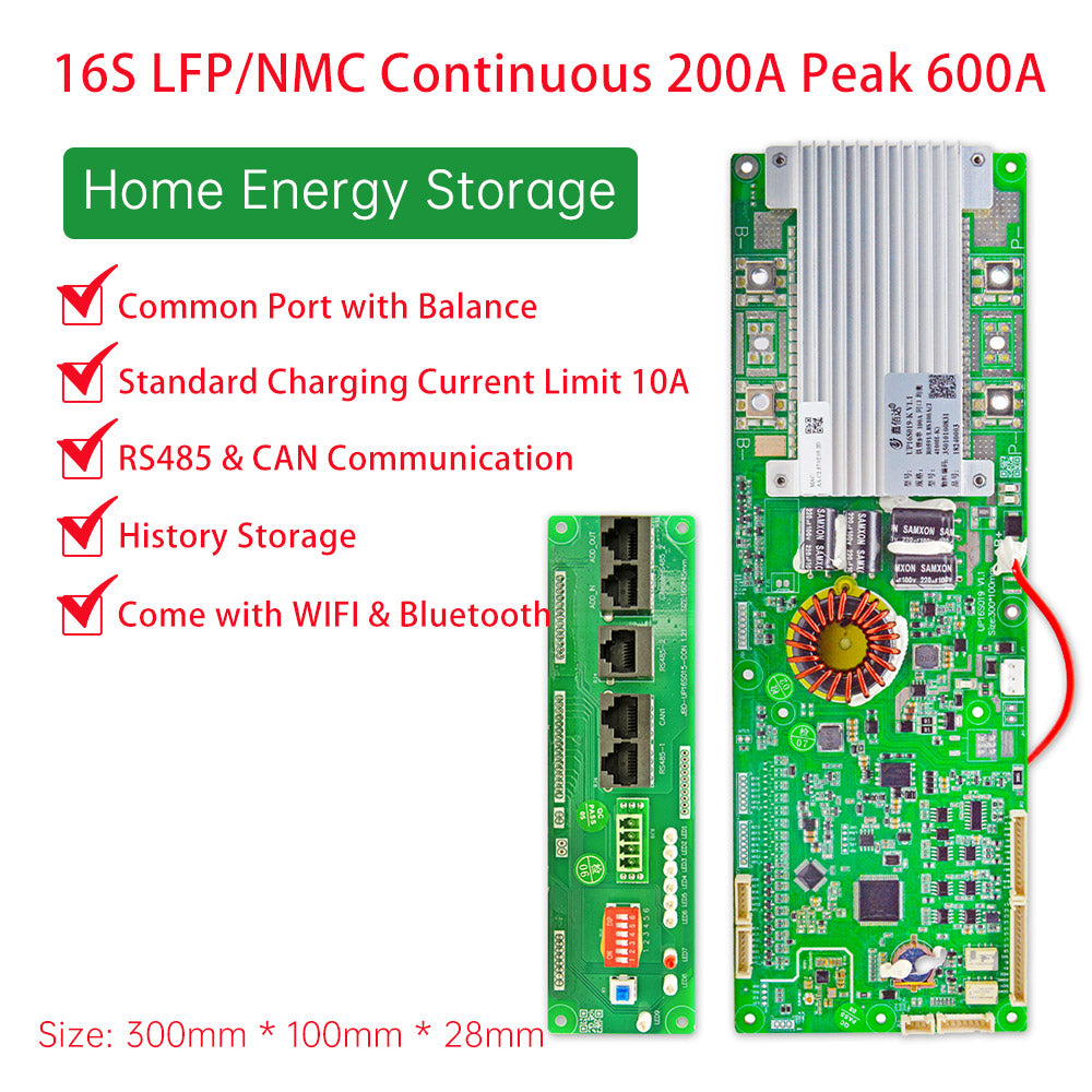 JBD Smart BMS 8S  16S 100A 150A 200A Communicant PCB with WIFI BLUETOOTH/UART/RS232/CAN Function for Inverters Parallel Connect Support Same Port Unique SOC Display Jiabaida BMS