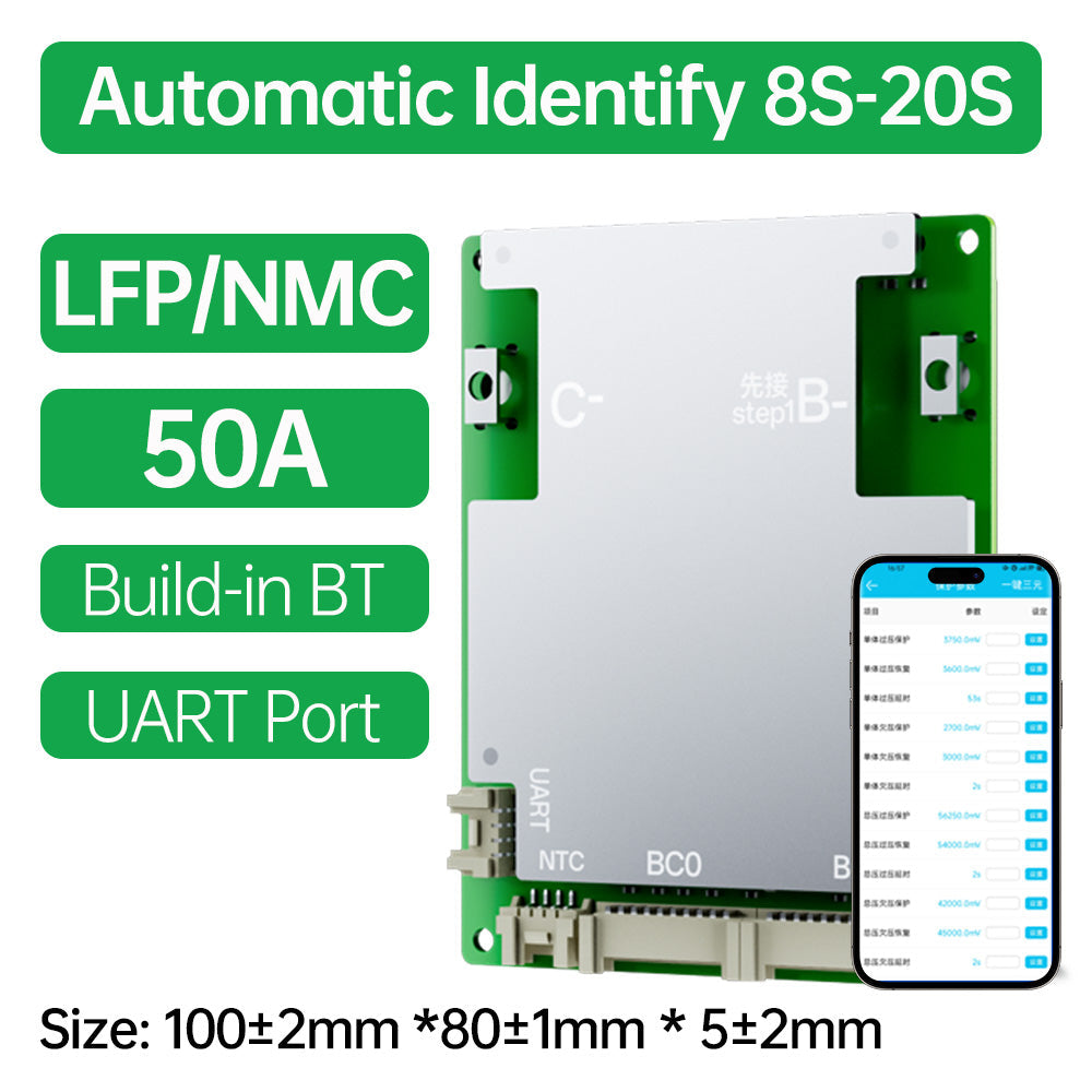 JBD Smart BMS8-20S 40A 50A 60A 80A with Built-in Blutooth, Supports 8-20 strings,UART  port and built-in bluetooth Jiabaida BMS