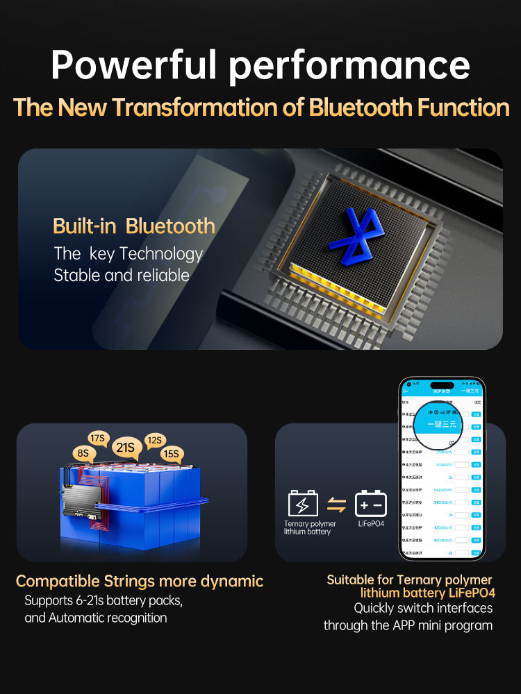 JBD Smart BMS 7-24S 100A 120A 150A 200A with Built-in Blutooth, Heating function,Supports 7-24 strings, with a maximum of 20 strings in LI-ION Jiabaida BMS