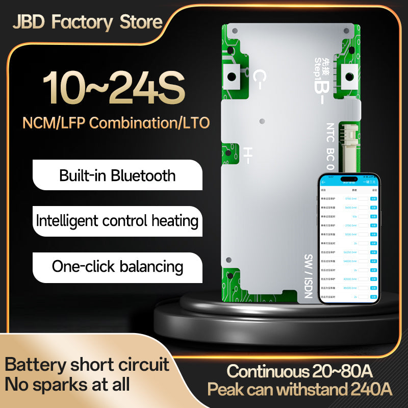 JBD Smart BMS10-24S 30A 40A 50A 60A 80A with Built-in Blutooth, Supports 10-24 strings, with a maximum of 20 strings in LI-ION Jiabaida BMS