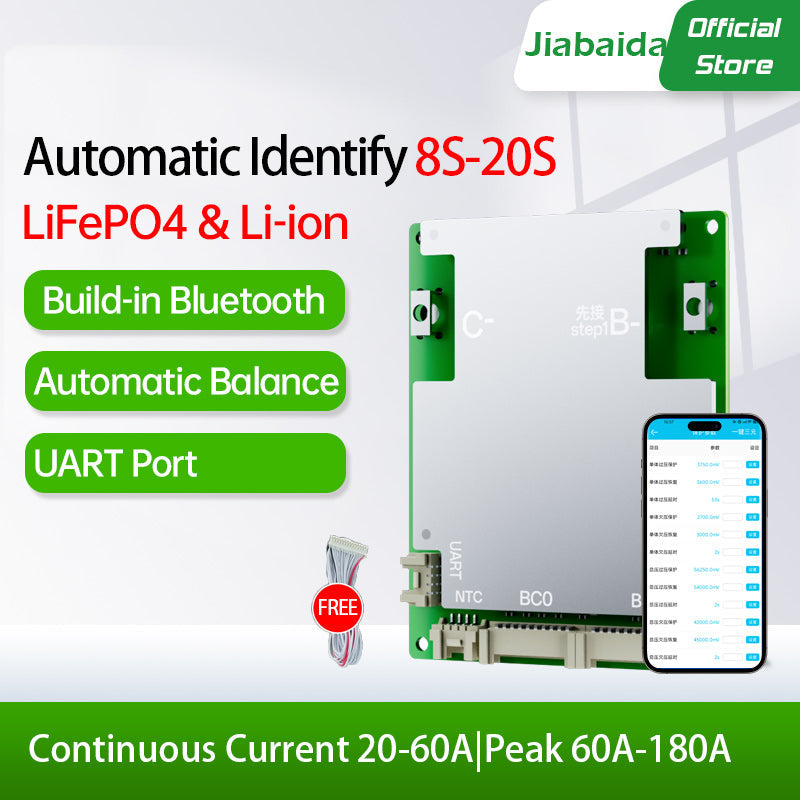 JBD Smart BMS8-20S 40A 50A 60A 80A with Built-in Blutooth, Supports 8-20 strings,UART  port and built-in bluetooth Jiabaida BMS