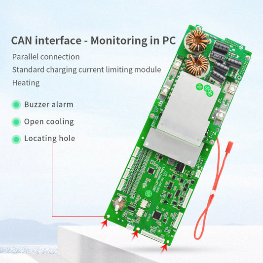 JBD Smart BMS 15S 16S 100A 50A~100A Communicant PCB with UART/RS485/CAN Function for Inverters Parallel Connect Support Same Port Unique SOC Display with Pre-discharge Heat and Buzzar Functions Jiabaida BMS