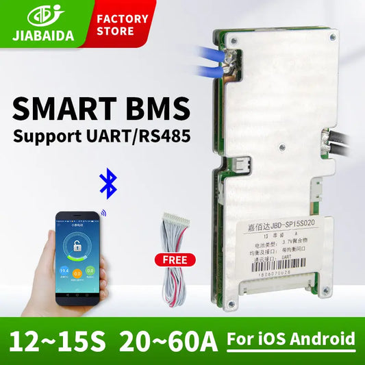 JBD Smart BMS 11S 12S 13S 14S 15S 48V 20A 30A 40A 50A 60A Lithium Battery PCB With Balance Uart RS485 Jiabaida BMS