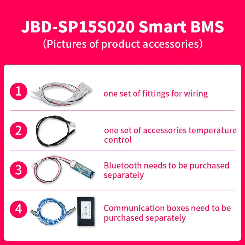 JBD Smart BMS 11S 12S 13S 14S 15S 48V 20A 30A 40A 50A 60A Lithium Battery PCB With Balance Uart RS485 Jiabaida BMS