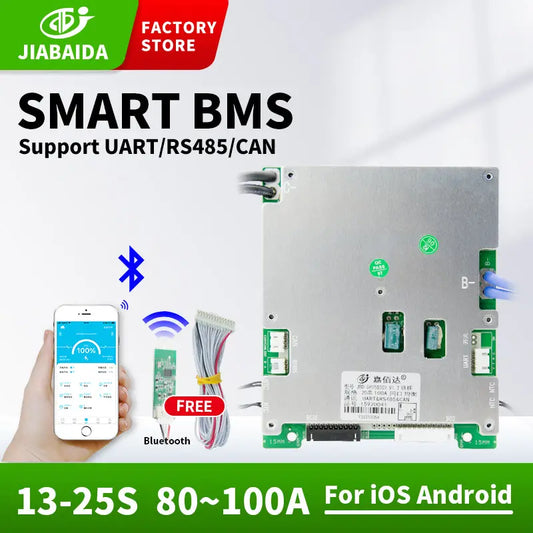 JBD Smart BMS 16S 17S 20S 24S 60A 80A 100A 48V Lithium Battery PCB With  Uart Rs485 CAN Jiabaida BMS