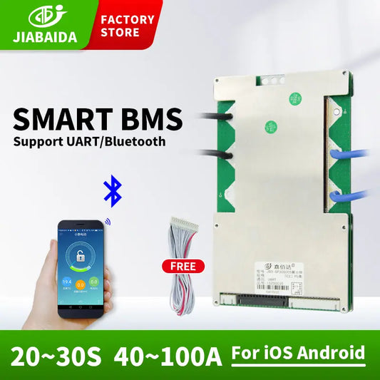JBD Smart BMS 20S 24S 30S 20~30S 96V 40A 60A 80A 100A Lithium Battery PCB With Balance Uart Jiabaida BMS