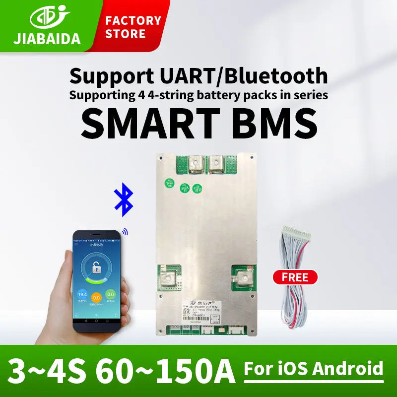JBD Smart BMS 3S 4S 12V 60A 80A 100A 120A 150A Lithium Battery PCB With Balance Uart Optional RS485 Jiabaida BMS