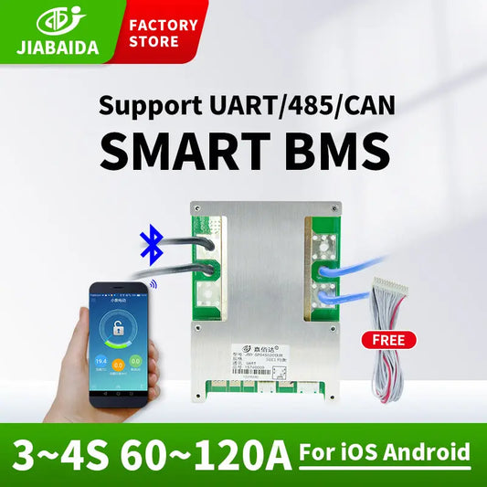 JBD Smart BMS 3S 4S 12V 60~120A Lithium Battery PCB With Passive Balance Uart RS485 Jiabaida BMS